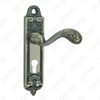 Tirador de la manija de la puerta Herrajes para puertas de madera Manija de la cerradura de la manija de la puerta en la placa para la cerradura de embutir de aleación de zinc o manija de la placa de la puerta de acero (ZM412105-DAB)