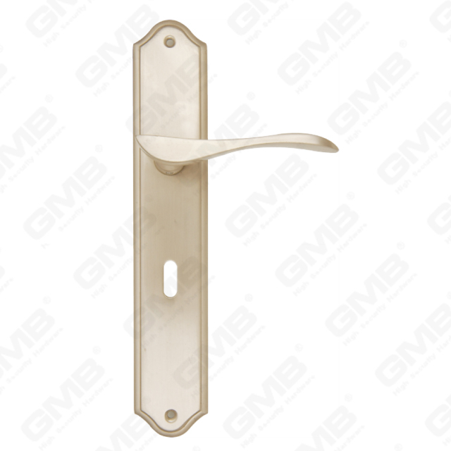 Manijas de latón Herrajes para puertas de madera Manija Manija de puerta de bloqueo en placa para cerradura de mortaja (B-PM9974-SN)