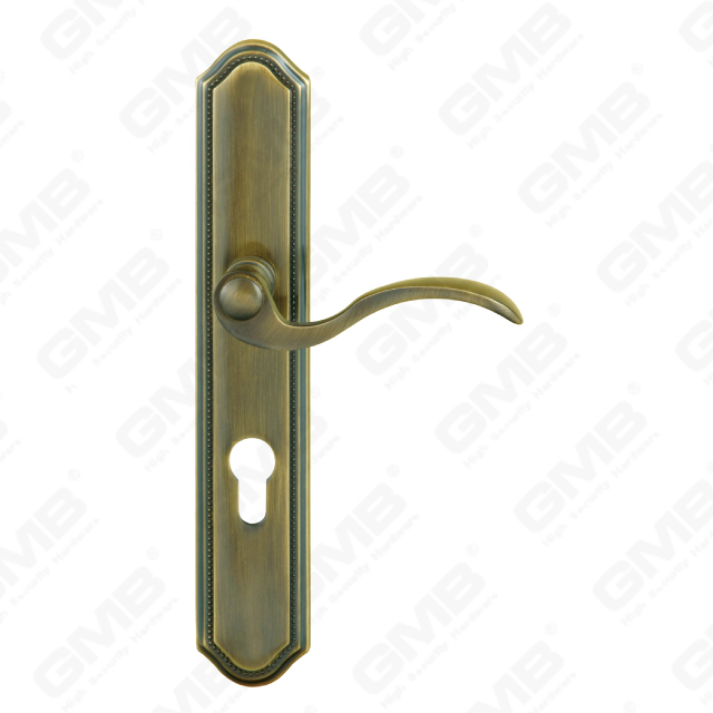 Manijas de latón Herrajes para puertas de madera Manija Manija de puerta de bloqueo en placa para cerradura de embutir (B-PM7005-AB)