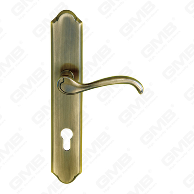 Manijas de latón Herrajes para puertas de madera Manija Manija de puerta de bloqueo en placa para cerradura de mortaja (B-PM0201-AB)