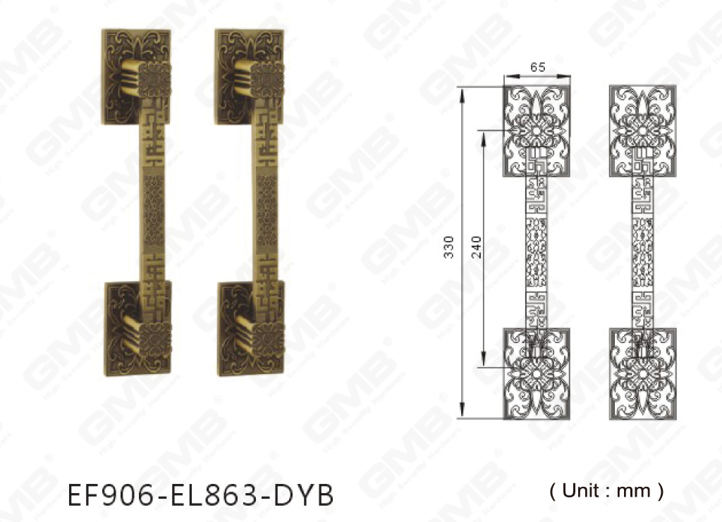 Tirador clásico de aleación de zinc grande para puerta exterior de lujo para puerta deslizante (EF906-EL863-DYB)