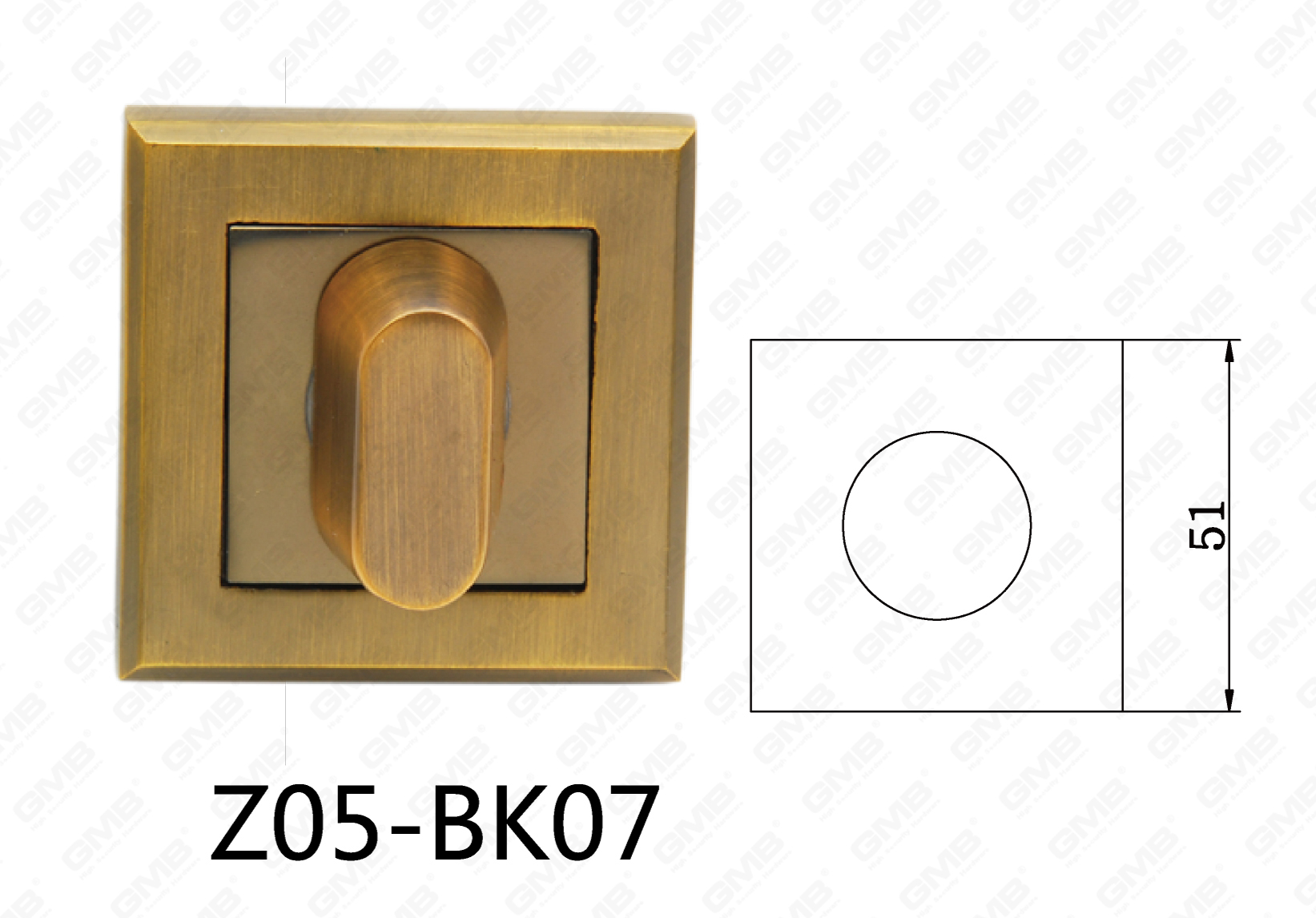 Zamak aleación de zinc manija de puerta de aluminio escudo cuadrado (Z05-BK07)